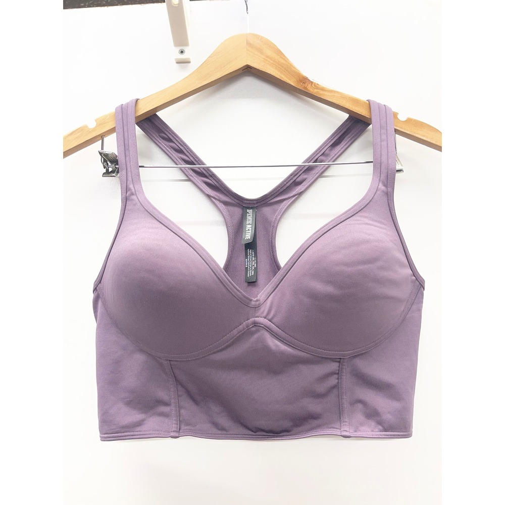 Pink Active Victorias Secret Purple Racerback Padded Sports Bra Large L B85